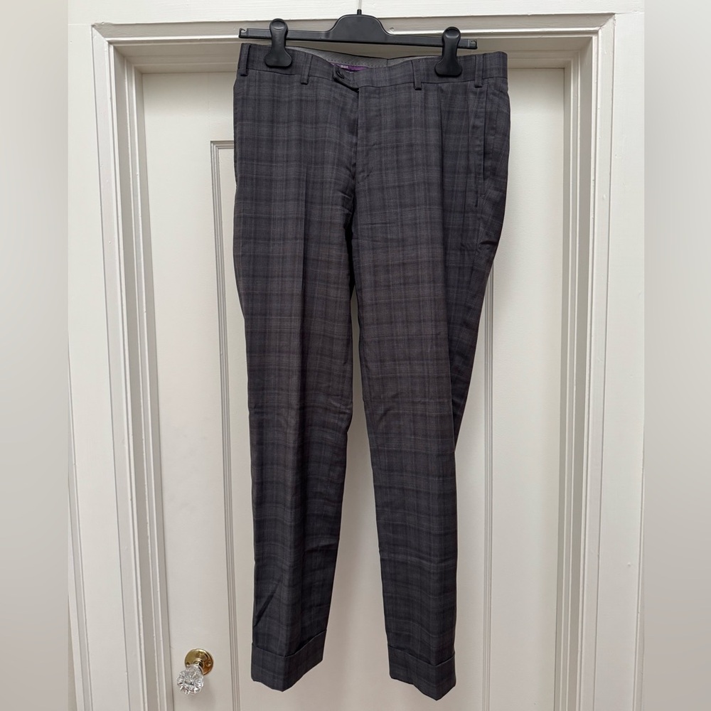 Men's Gray Plaid Dress Pants